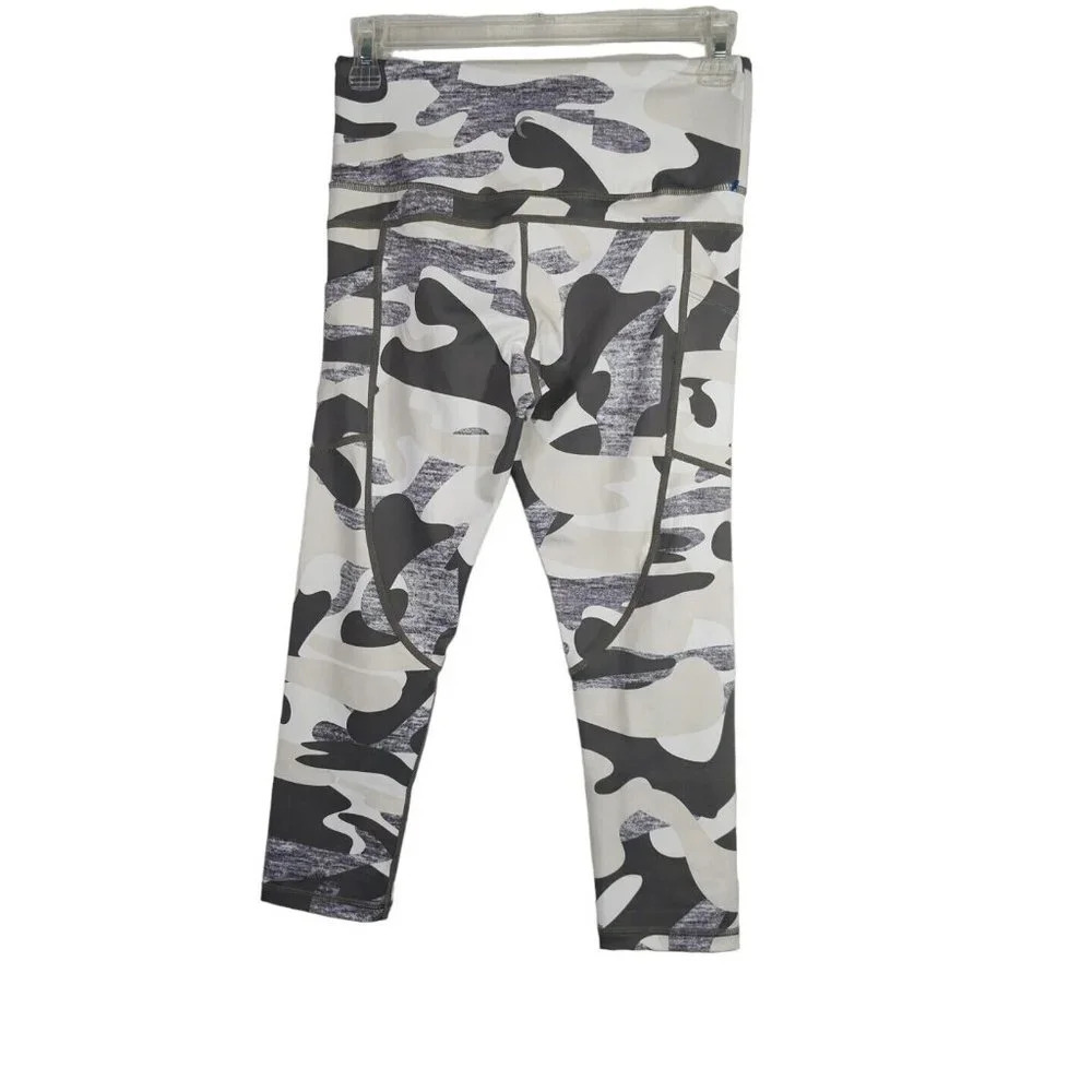 Zyia Camouflage Athletic Cropped Legging Women Size 4 Gray Cream Phone Pocket - Picture 3 of 5